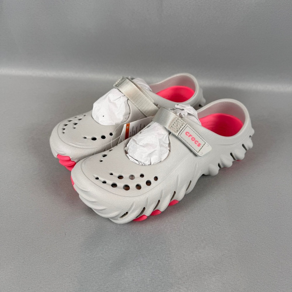 Crocs Echo Mary Jane Clogs Womens 8 Atmosphere Gray Red 213383-1FS New NWT